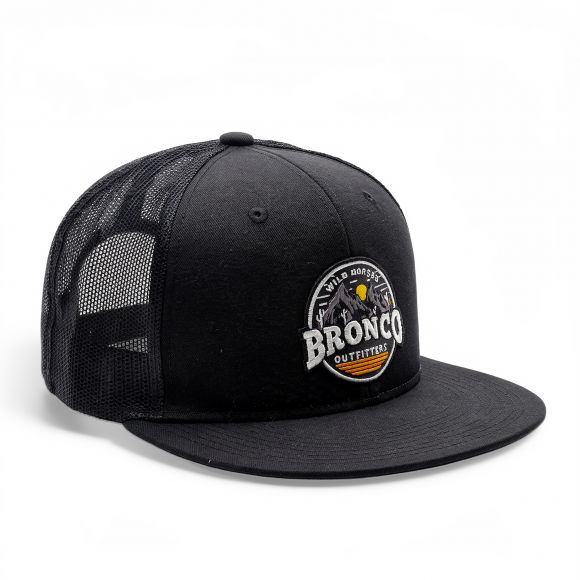 Snapback Flat Bill Trucker Hat | Black | WILD HORSES Desert Logo